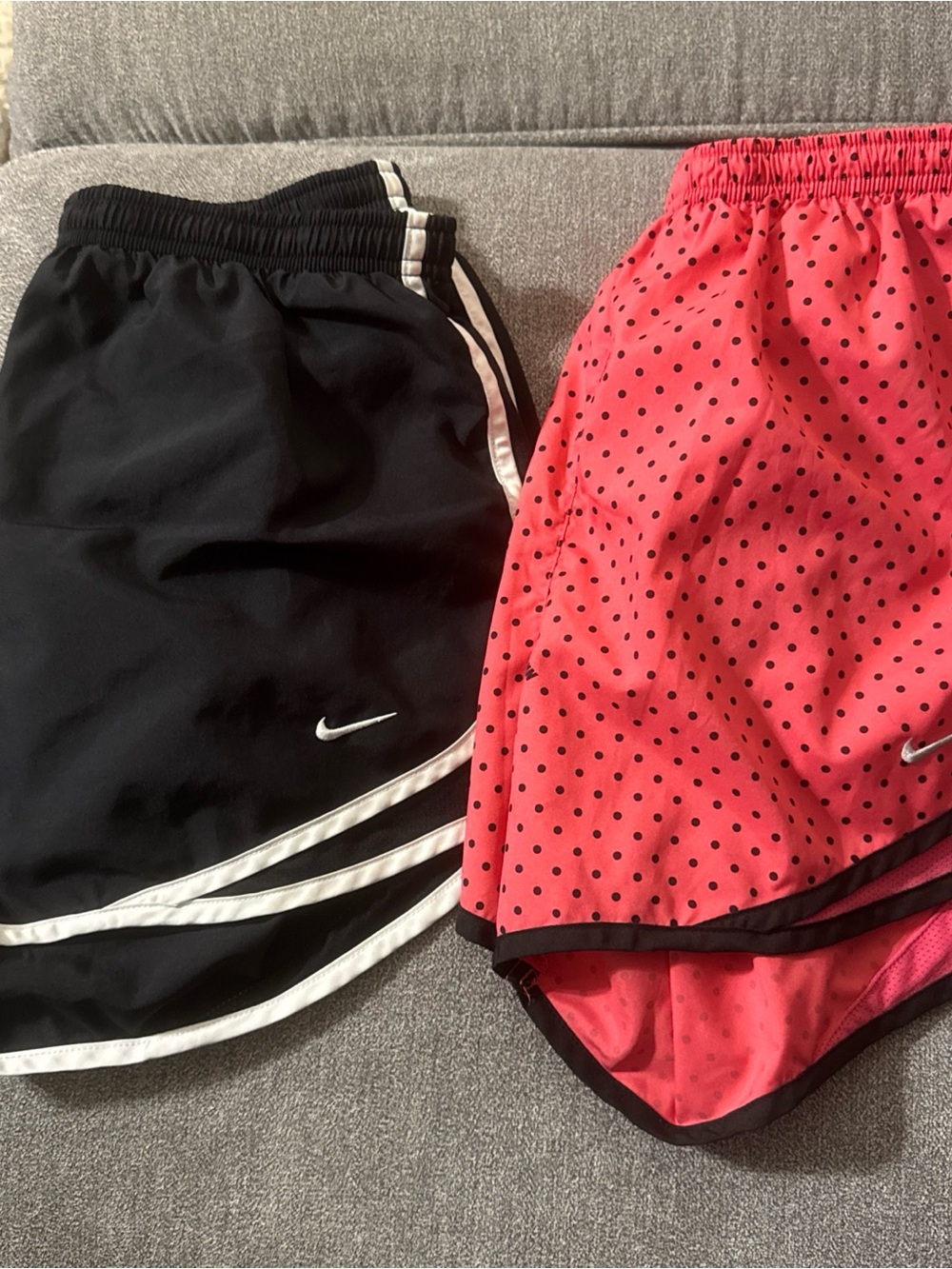 Nike Black Athletic Shorts & Pink Polka Dot Running Shorts